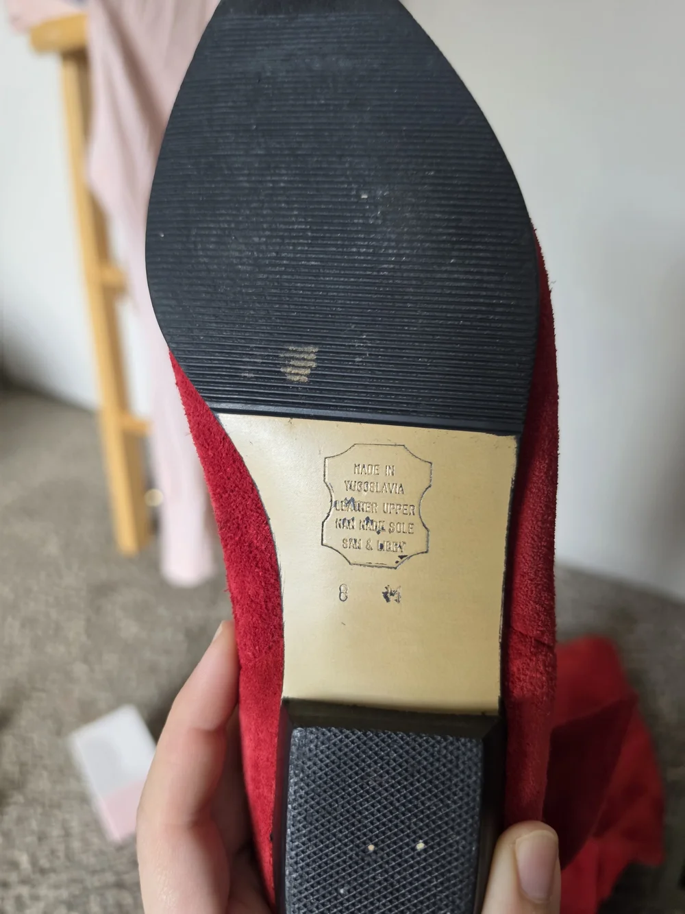 Vintage Red Suede Knee High Slouch Boots Made in Yugoslavia Size 8M Bow Accent